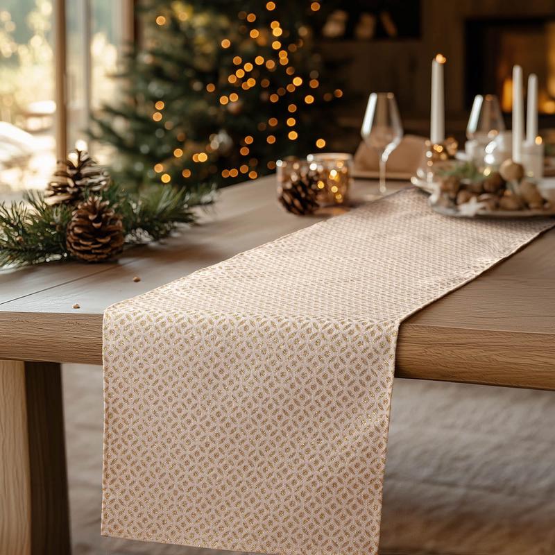 Jacquard Runner Ecru-Gold 40x150cm - Default Title
