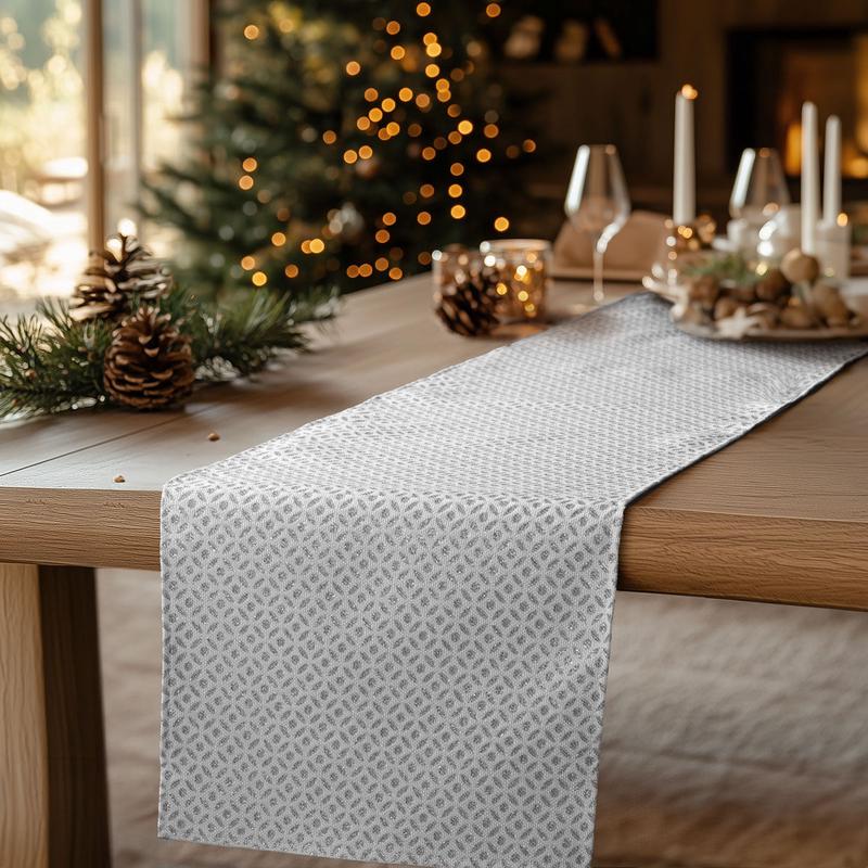 Jacquard Runner Ecru-Silver 40x250cm - Default Title