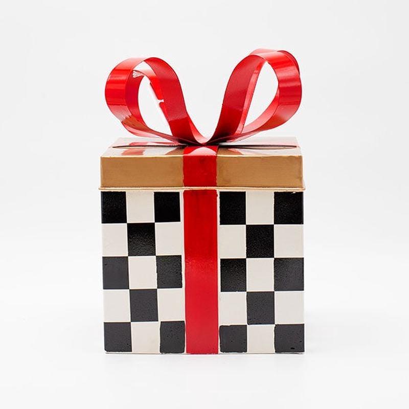 METAL GIFT BLACK CHECKERED WITH RED 20x20x26 - Default Title