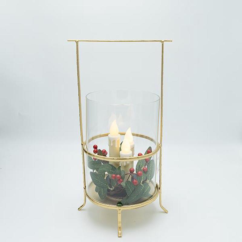 METAL LANTERN WITH GOLDEN DETAILS AND 3 CANDLES 20x17x37 - Default Title