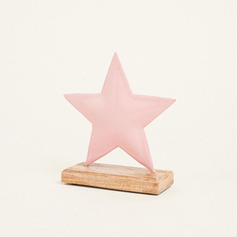 Metal Star with Base 15x16cm Pink - Default Title