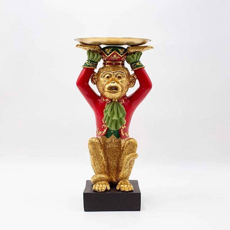 MONKEY WITH PLATES RED POLYRESIN 23x23x36 - Default Title