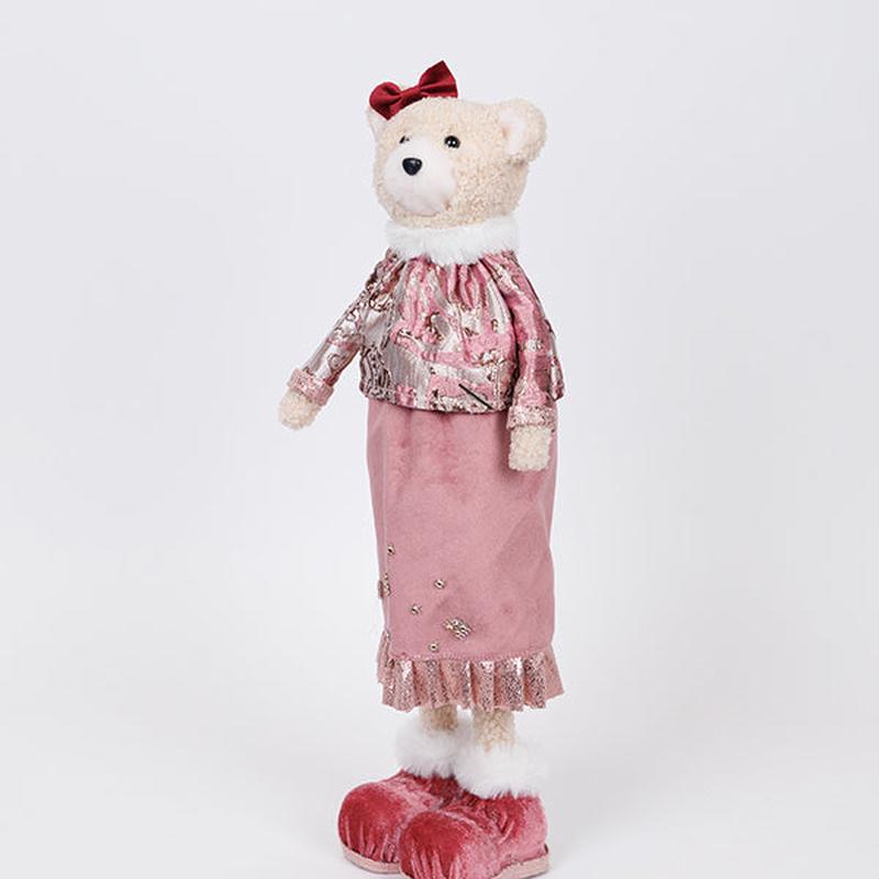 MRS. BEAR WITH PINK BURGUNDY CLOTHES AND BOW 16x13x43