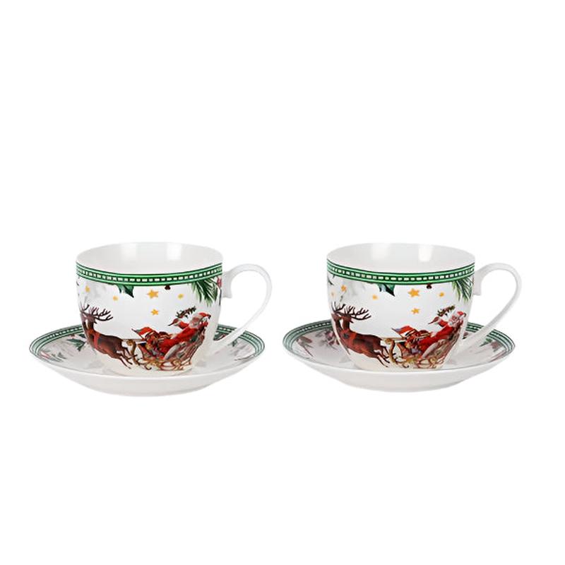 MUG WITH SAUCER WITH CHRISTMAS SCENE SET OF 2 - Default Title