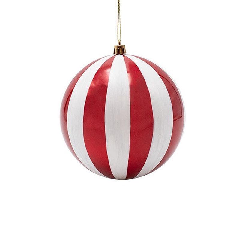 PLASTIC BALL RED PEARL WITH WHITE STRIPES SET OF 2 PCS 15cm - Default Title