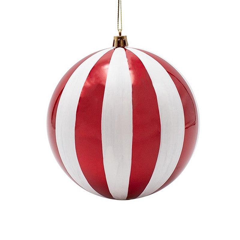 PLASTIC BALL RED PEARL WITH WHITE STRIPES SET OF 2 PCS 20cm - Default Title