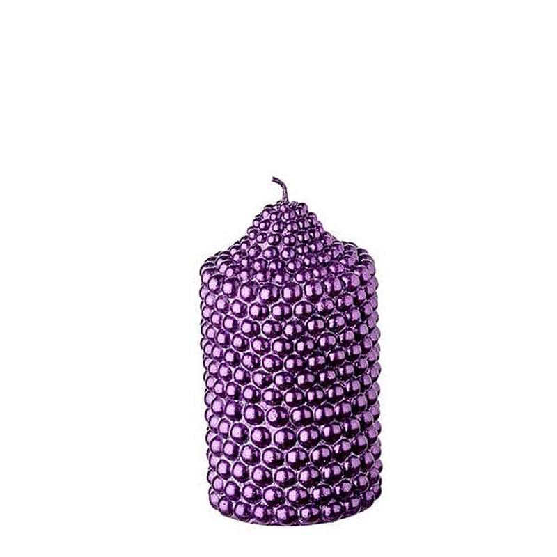 Purple Cylinder Candle with Pearls 12cm - Default Title