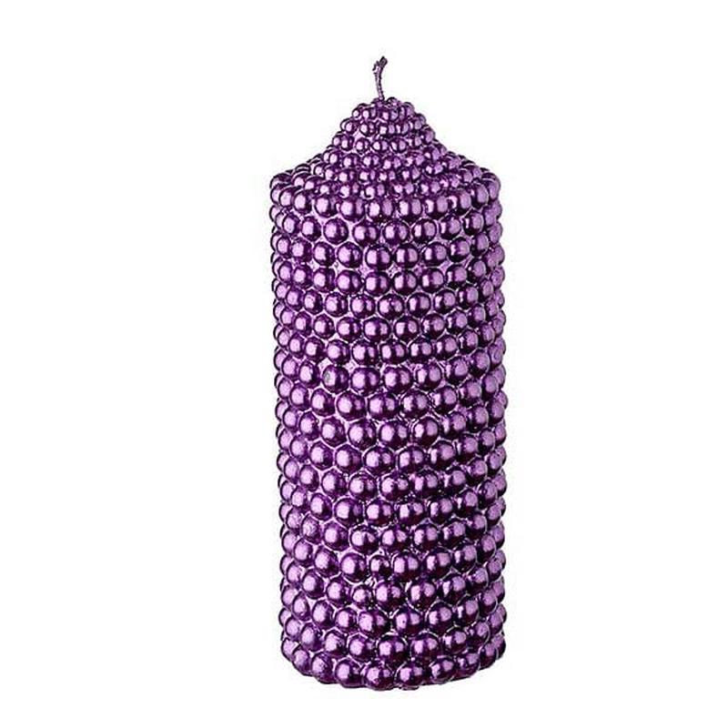 Purple Cylinder Candle with Pearls 18cm - Default Title
