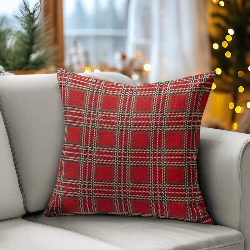 Red Checkered Fabric Pillowcase 40x40cm - Default Title