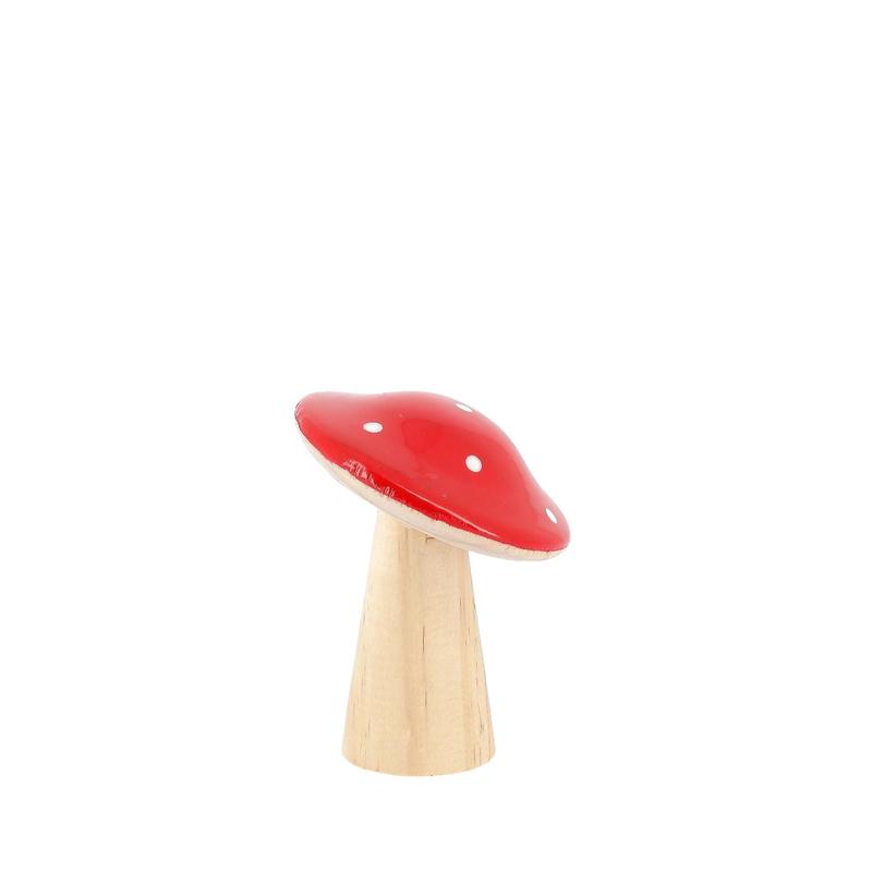 Small Wooden Mushroom Red & White 6x6x7 - Default Title