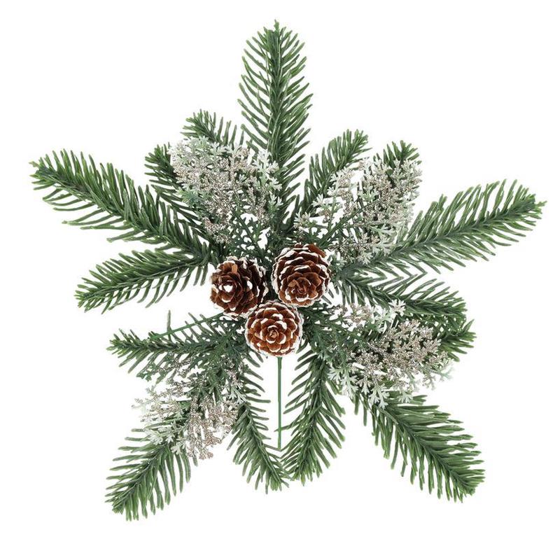 Snowflake Branch Green with Champagne Glitter 23cm - Default Title