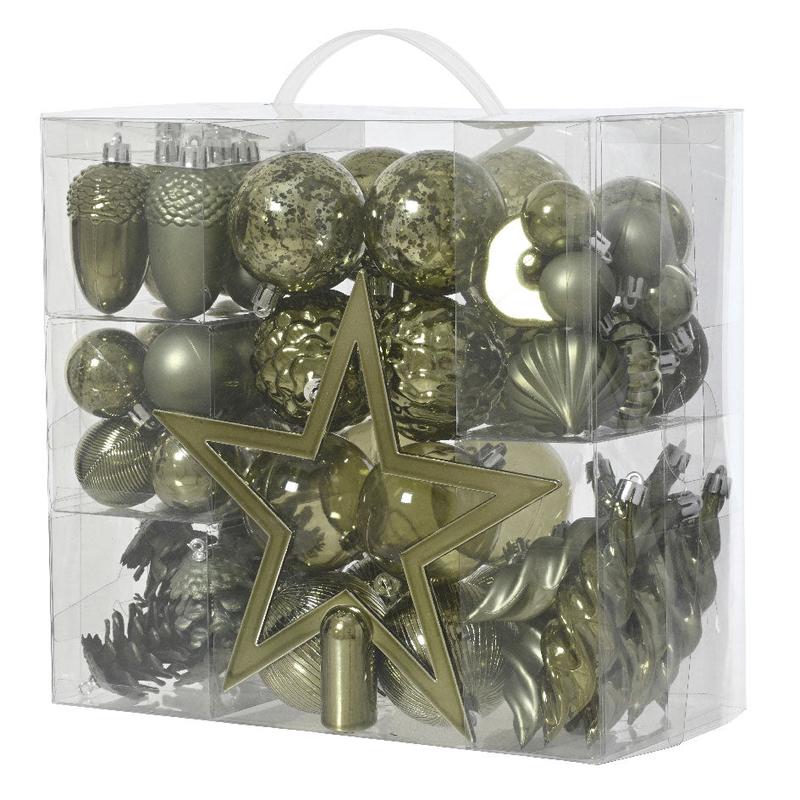 Unbreakable Olive Green Ornaments 60 Pieces 3-6cm - Default Title