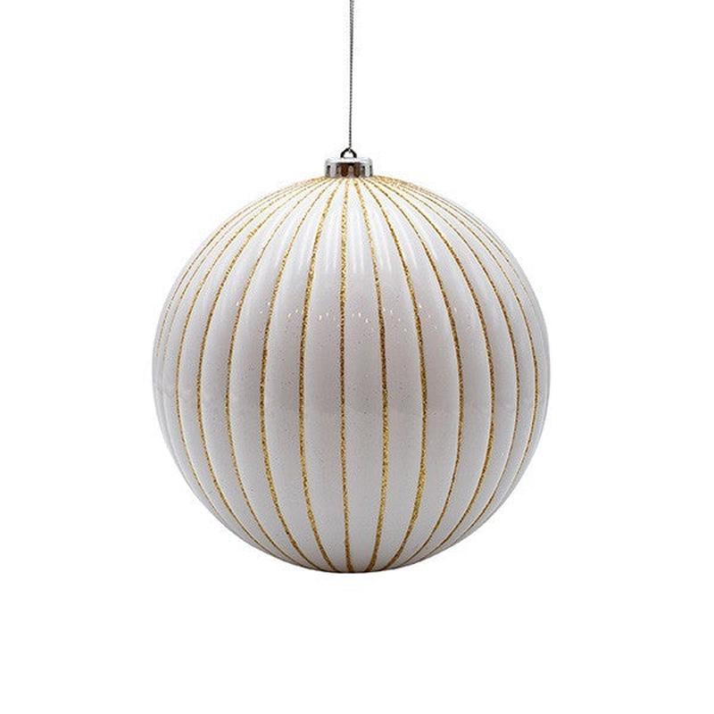 WHITE PLASTIC BALL WITH GOLDEN EMBOSSED STRIPES SET OF 2 PCS 15cm - Default Title