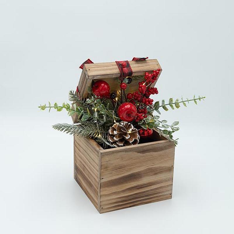WOODEN BOX WITH CHRISTMAS DECORATION LIGHTED 18x15x26 - Default Title