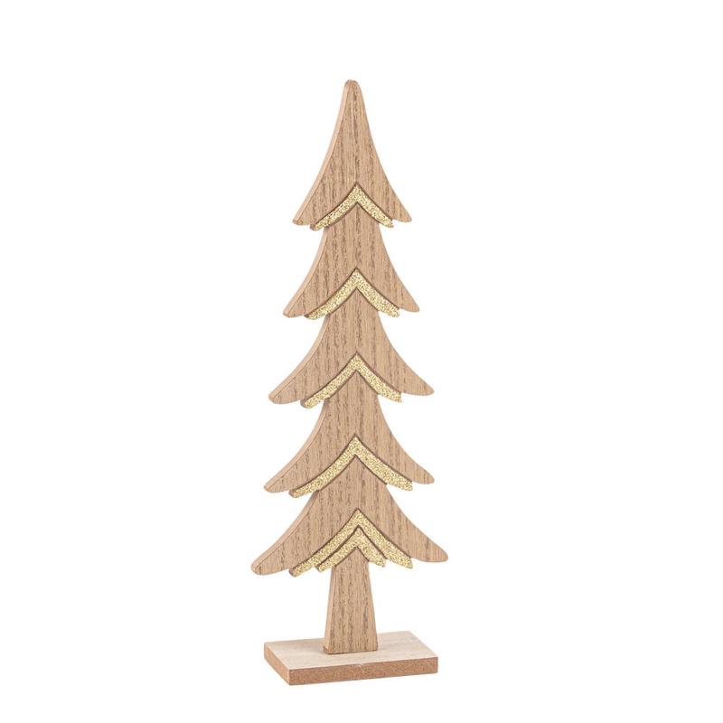 Wooden Fir Tree with Gold Glitter 11x31cm - Default Title