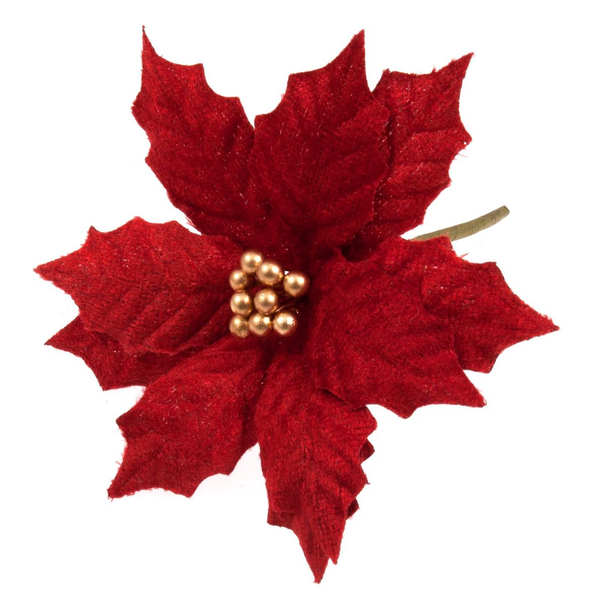 10cm Red Velvet Poinsettia Pick