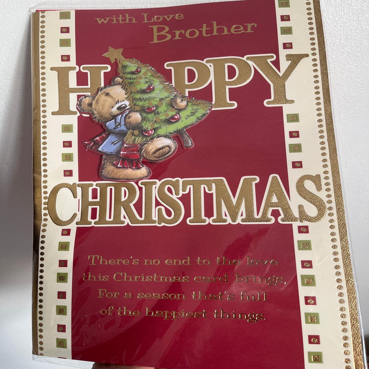 12x8 Large Christmas Card- With Love Brother - Bear & Tree Image