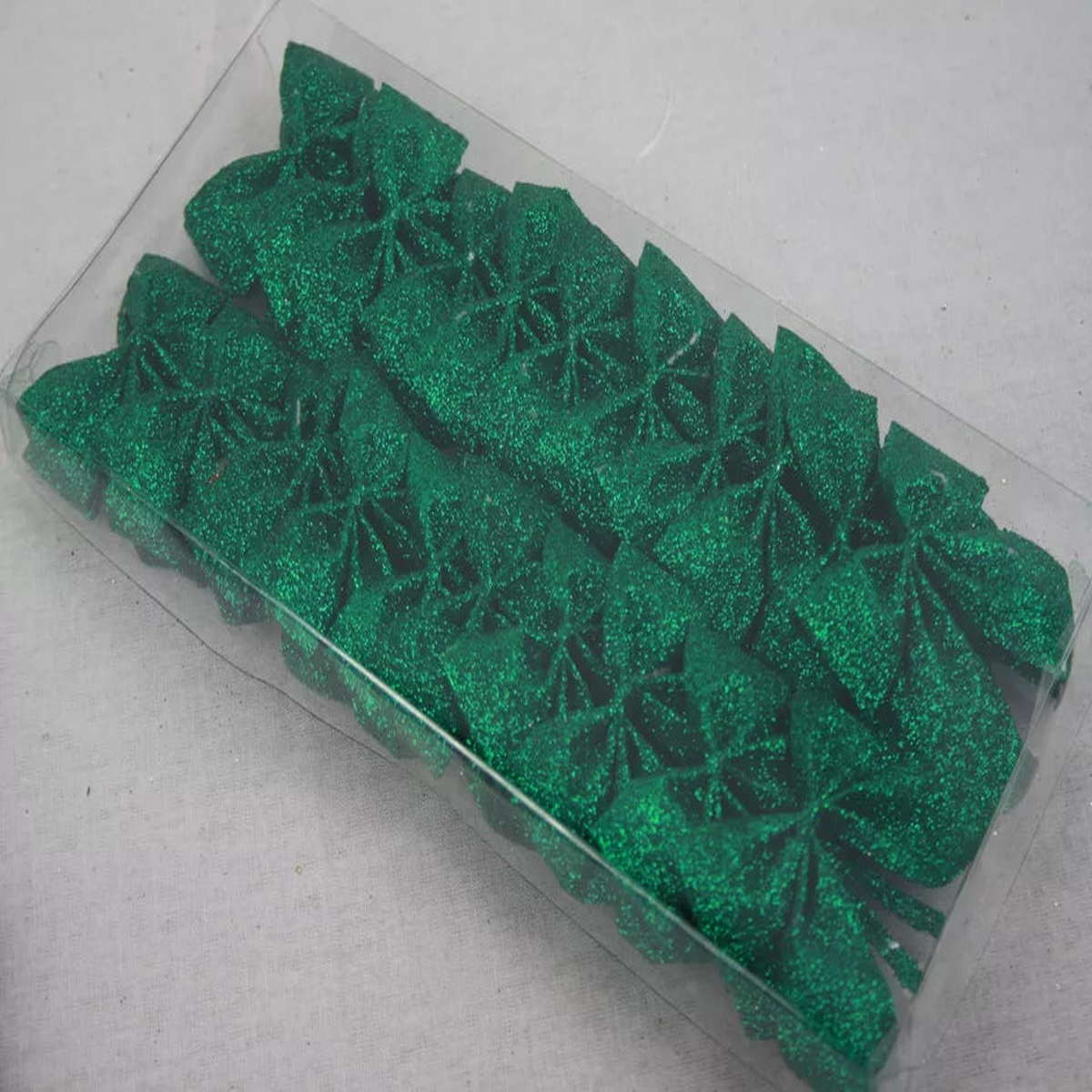 24 Mini Glitter Bows Green