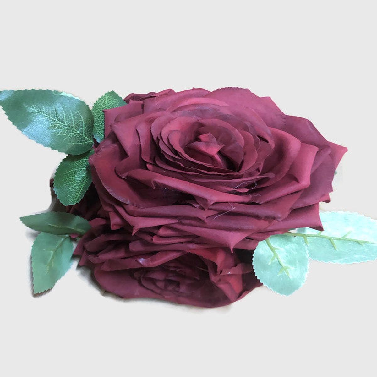 3 Head Open Rose Bunch - 14cm Diameter - Burgundy