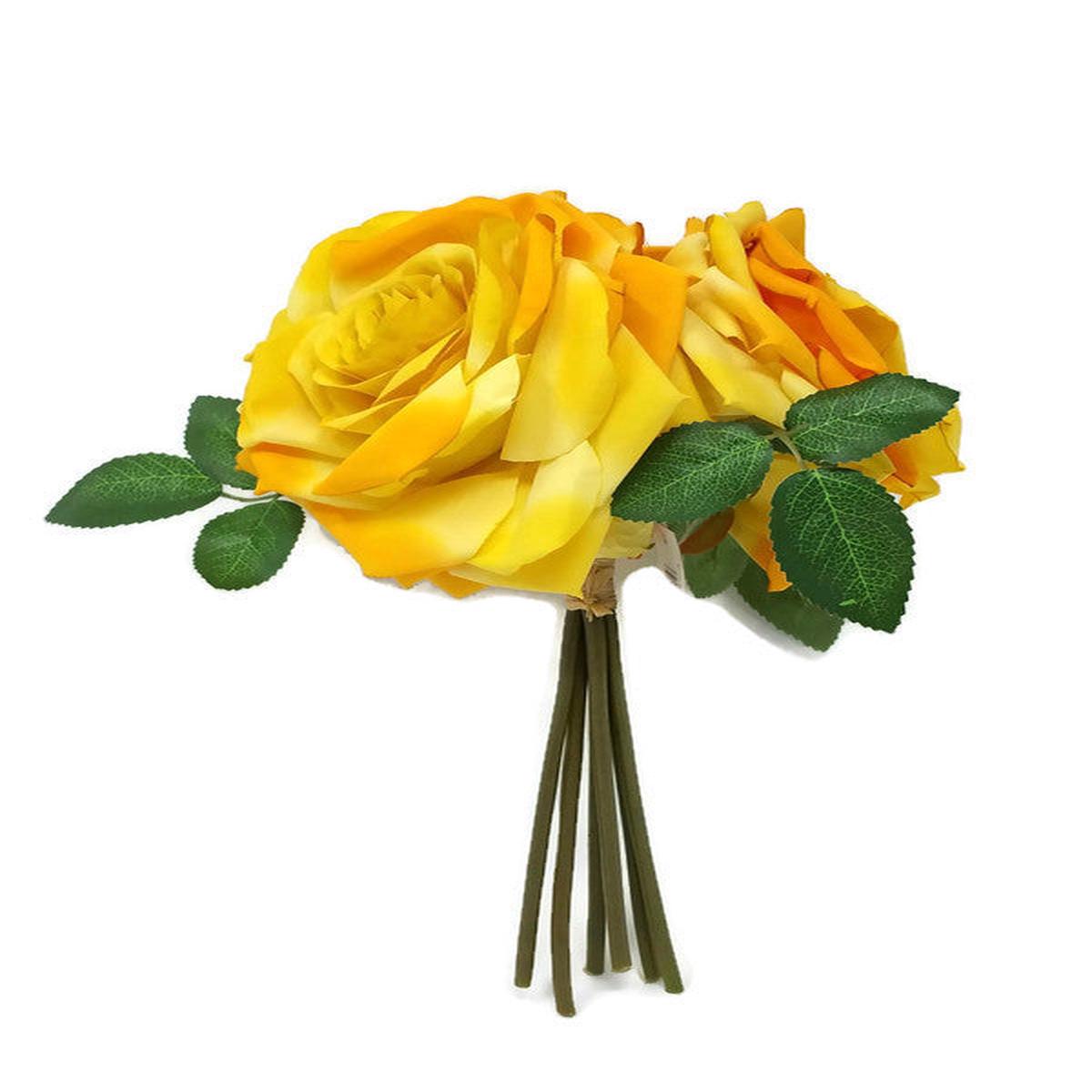 3 Head Open Rose Bunch - 14cm diameter - Yellow