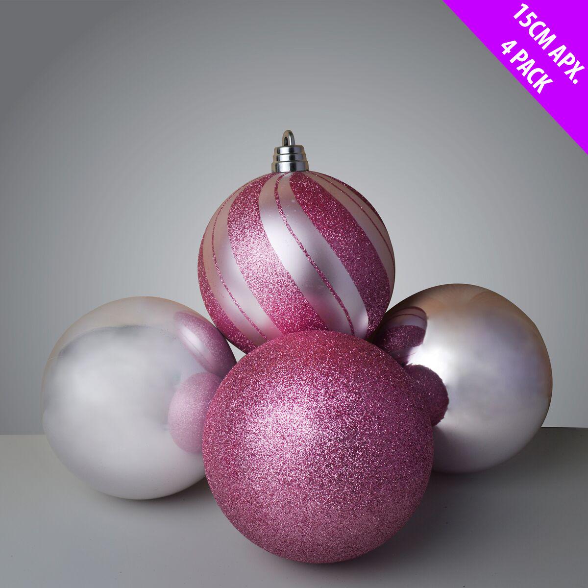 4 Giant Glittered And Shiny  Baubles x 15cm - Blush Pink