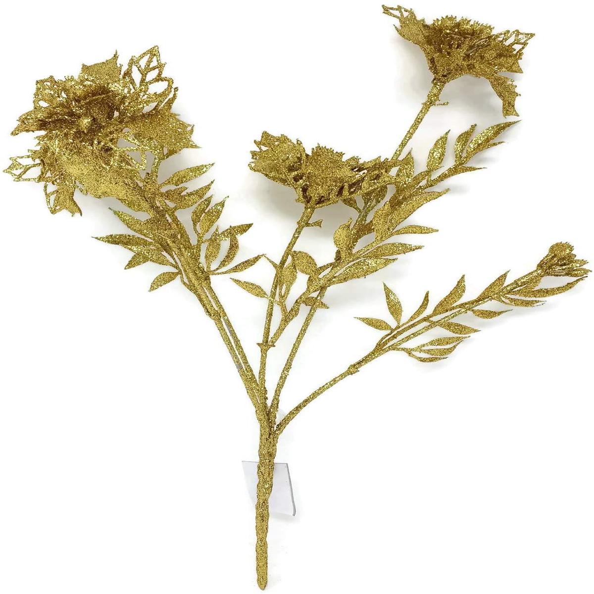 5 Head Glittered Poinsettia Bush- Gold