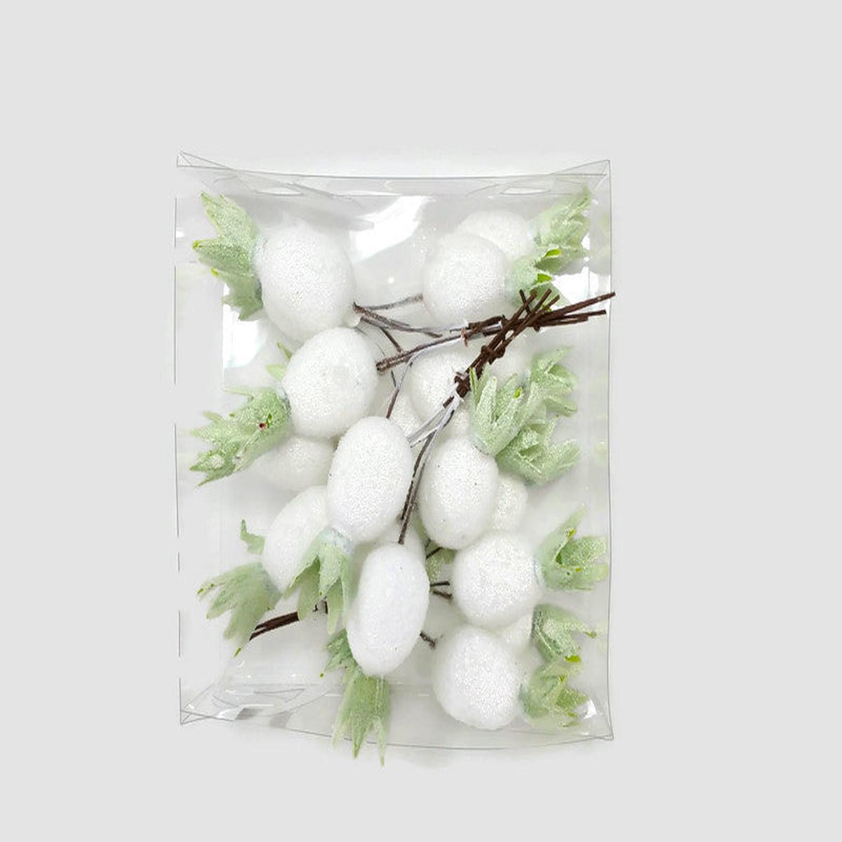 5 Stem White Glitter Berry Wire Pick Bundle x 14cm - Box of 4 Bundles