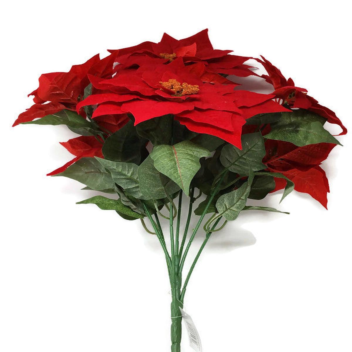 7 Head 20cm Diameter Red Velvet Poinsettia Bush x 60cm