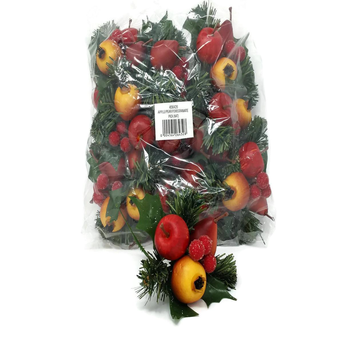 Apple, Pear & Pomegranate Artificial Fruit Pick  x 18cm - Pack of 12 456426