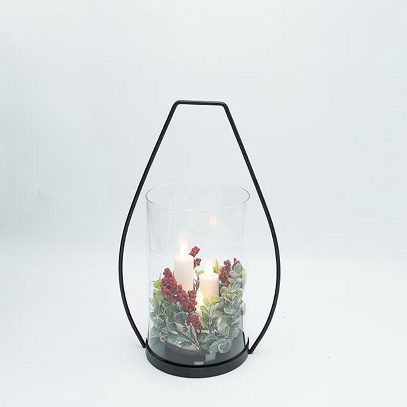 BLACK METAL LANTERN WITH 3 CANDLES 19x13x30 - Default Title