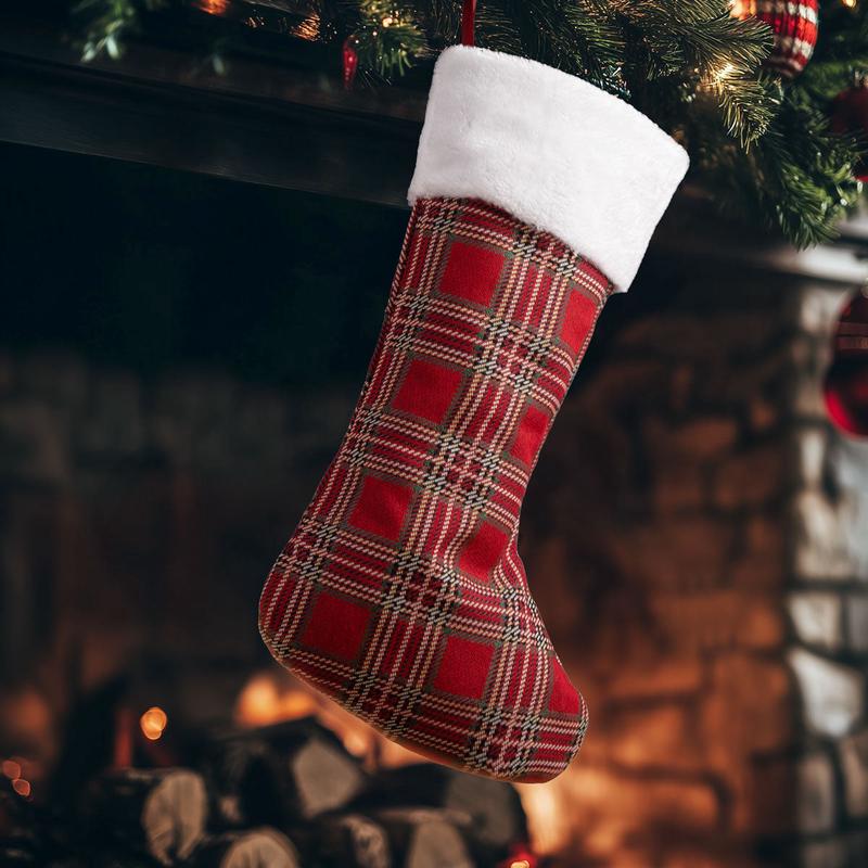 Checkered Fabric Sock Red 50x30cm - Default Title