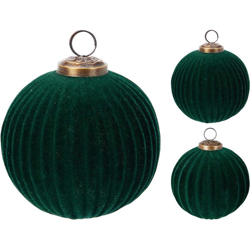 Christmas Ball Velvet & Glass Green 8cm - Default Title