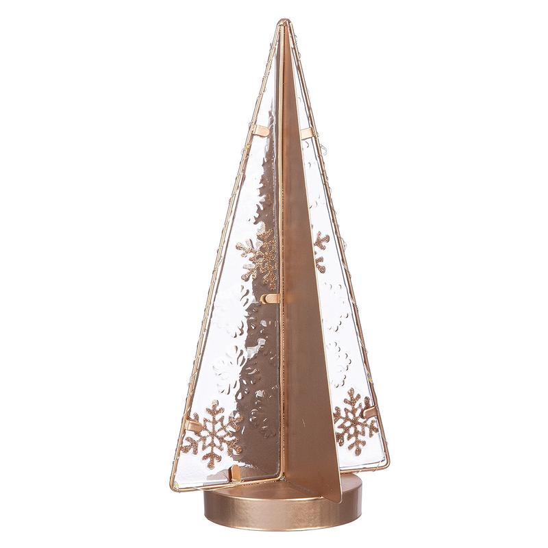 Decorative Object LED Christmas Tree 'Nevidro' Snowflake Design Glass/Metal Champagne 15x15cm - Default Title