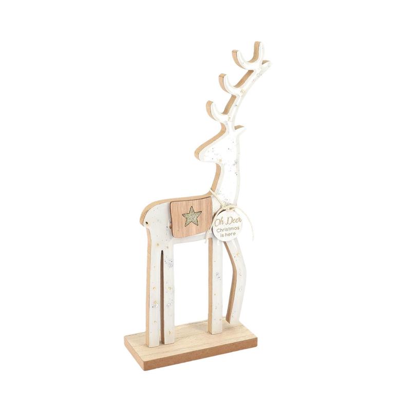 Decorative Reindeer with Small Stars White Wood & Gold-Silver Glitter 10x5x25 - Default Title
