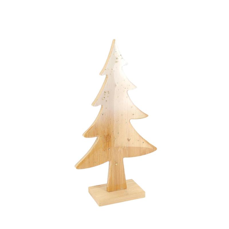 Fir Tree on Wooden Base, Varnished with Gold Glitter, 13x5x23 - Default Title