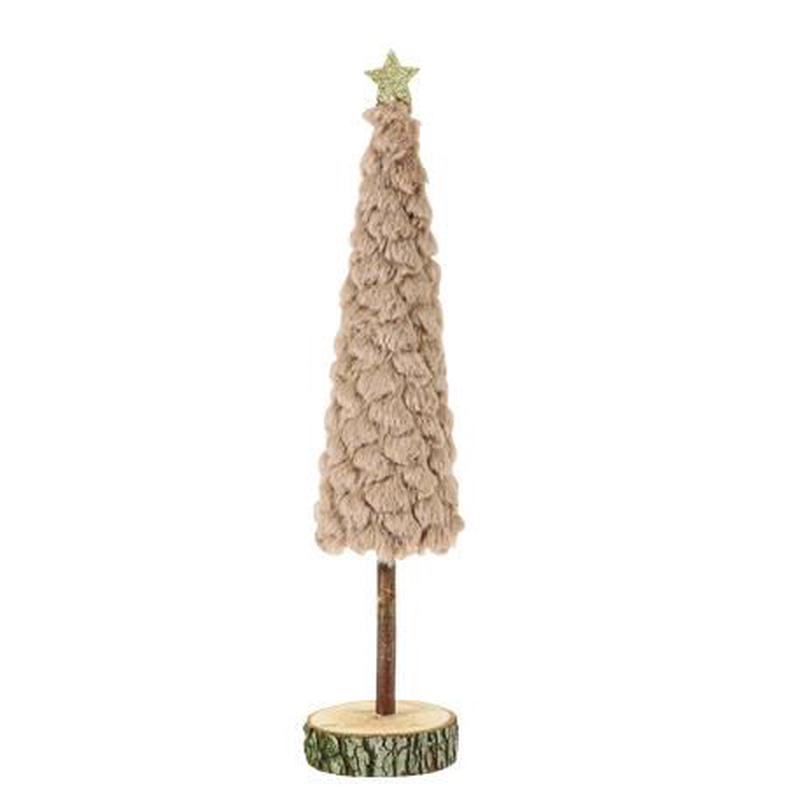 Fir Tree with Tan Fur on Wooden Base and Star with Gold Glitter 7x7x33 - Default Title