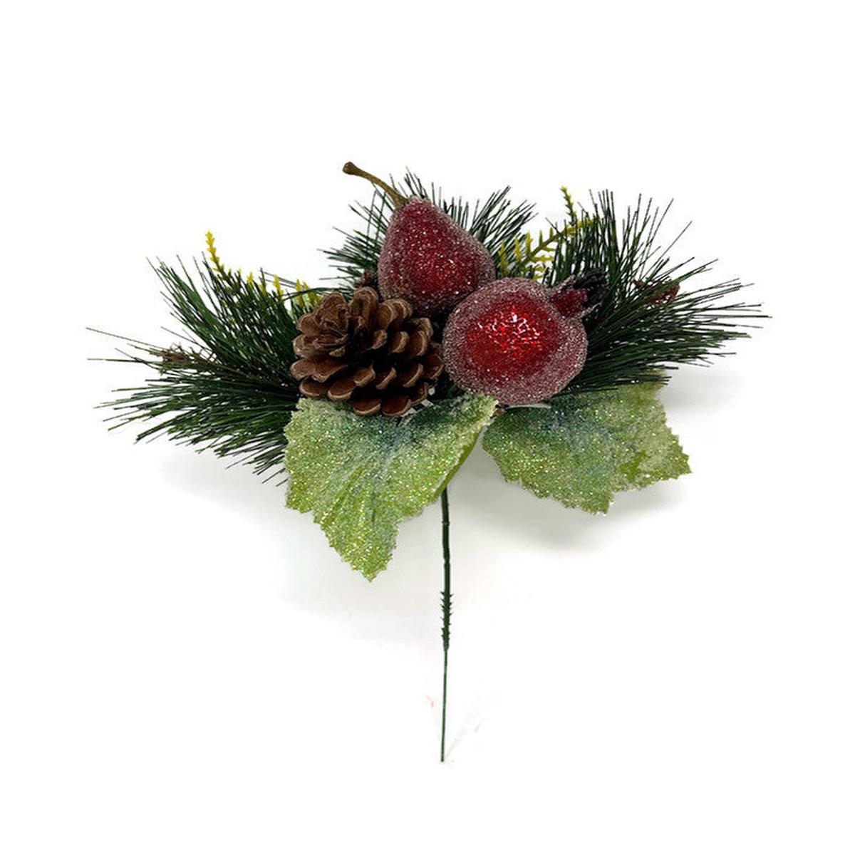Frosted Pomegranate & Pear Pine Pick x 18cm - Pack of 12
