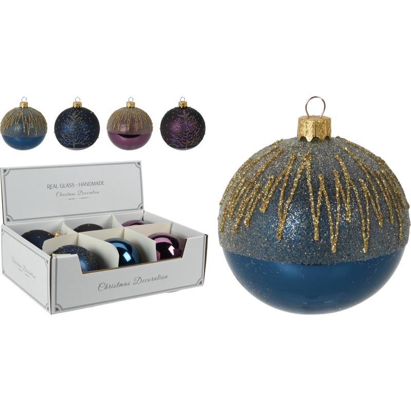Glass Ball with Glitter 10cm 4 Pieces