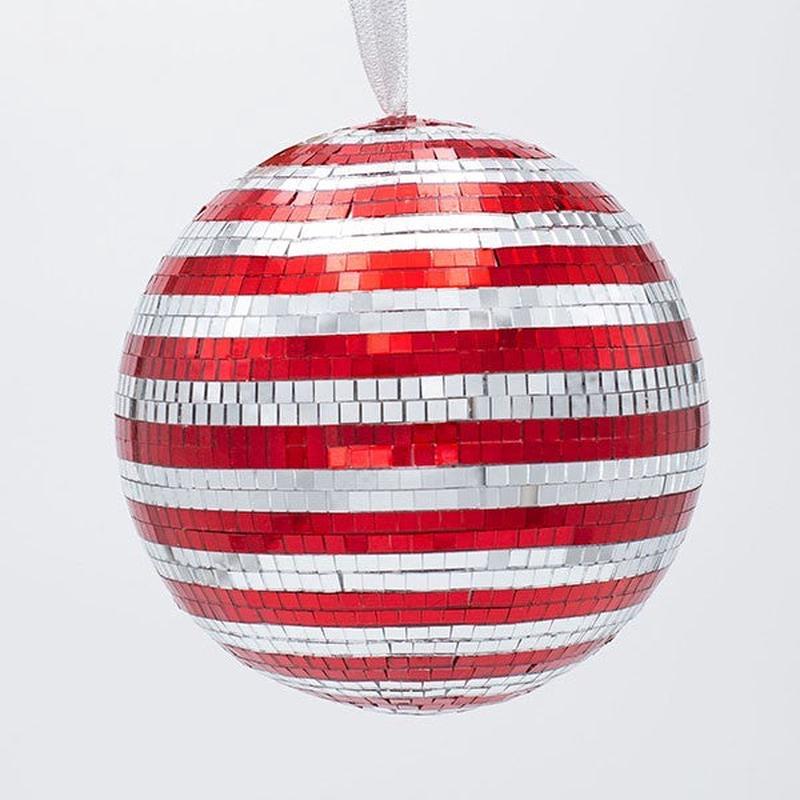 GLASS DISCO BALL RED SILVER 20cm - Default Title