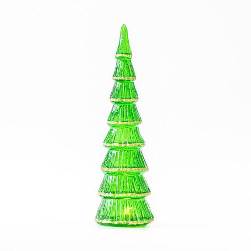 GLASS TREE GREEN LIGHTED 9x9x36 - Default Title