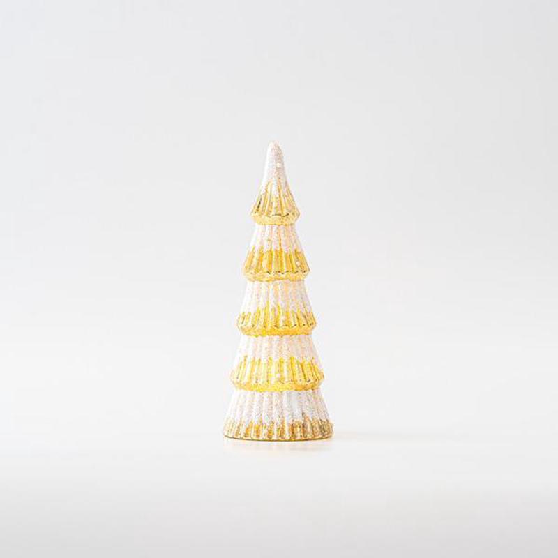 GOLD GLASS TREE WITH WHITE GLITTER BATTERY LIGHTED 9x9x21 - Default Title
