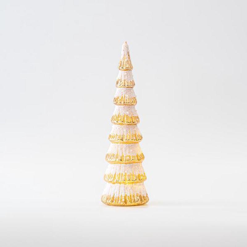 GOLD GLASS TREE WITH WHITE GLITTER BATTERY LIGHTED 9x9x28 - Default Title