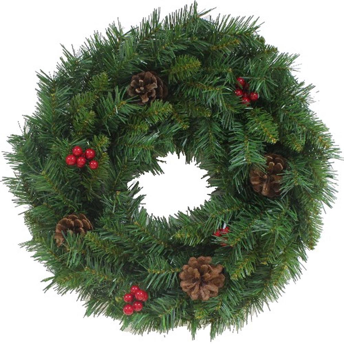 Green Pine Spruce Wreath with Pinecones & Berries x 50cm
