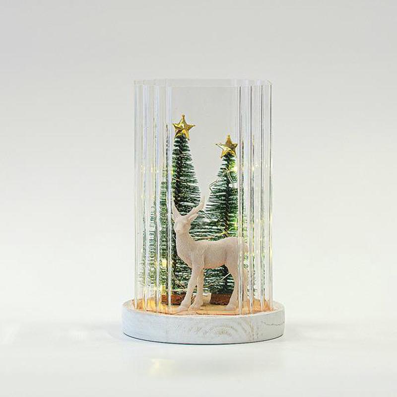 LIGHTED GLASS DECORATIVE WITH REINDEER AND TREES INSIDE 12x12x19 - Default Title