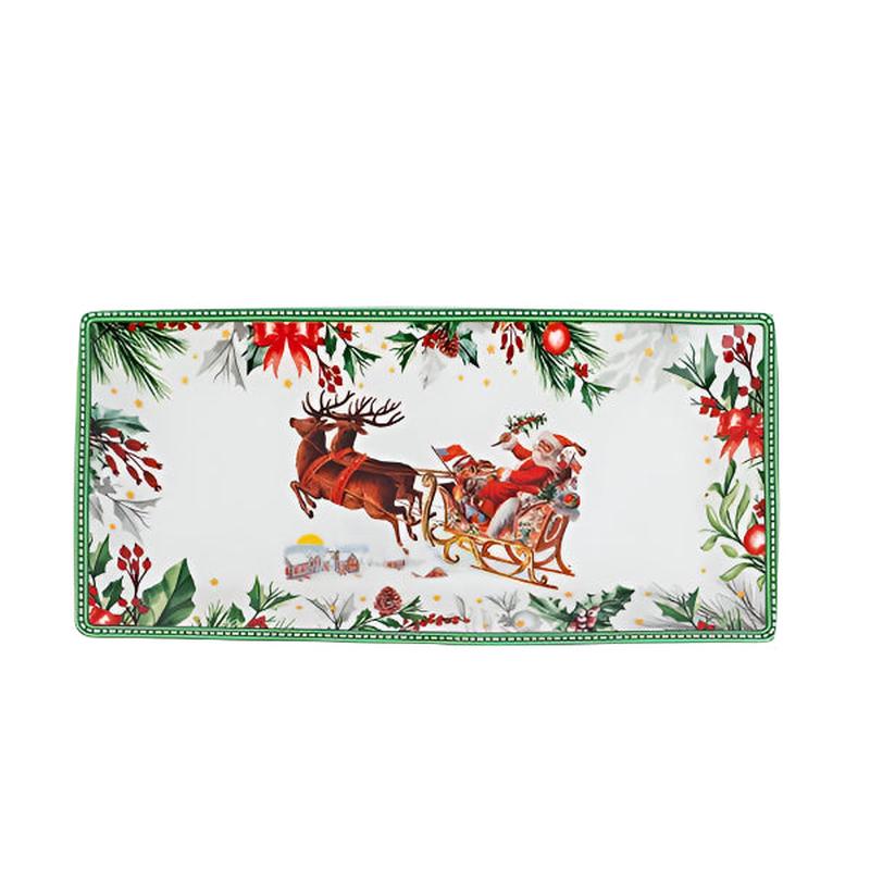 LONG PLATE WITH CHRISTMAS DRAWING GREEN 33x16x3 - Default Title