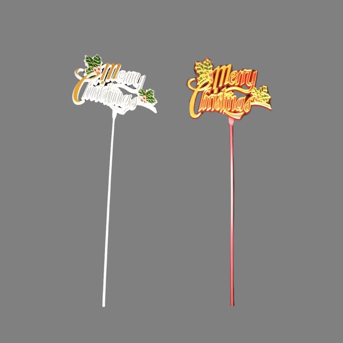 Merry Christmas Plastic Pick x 28cm - Pack of 12 Assorted