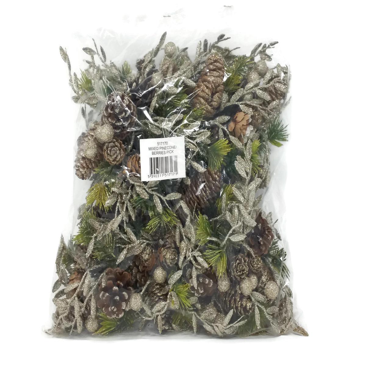 Mixed Pine Cone & Gold Berry Pick  x 18cm - Pack of 12