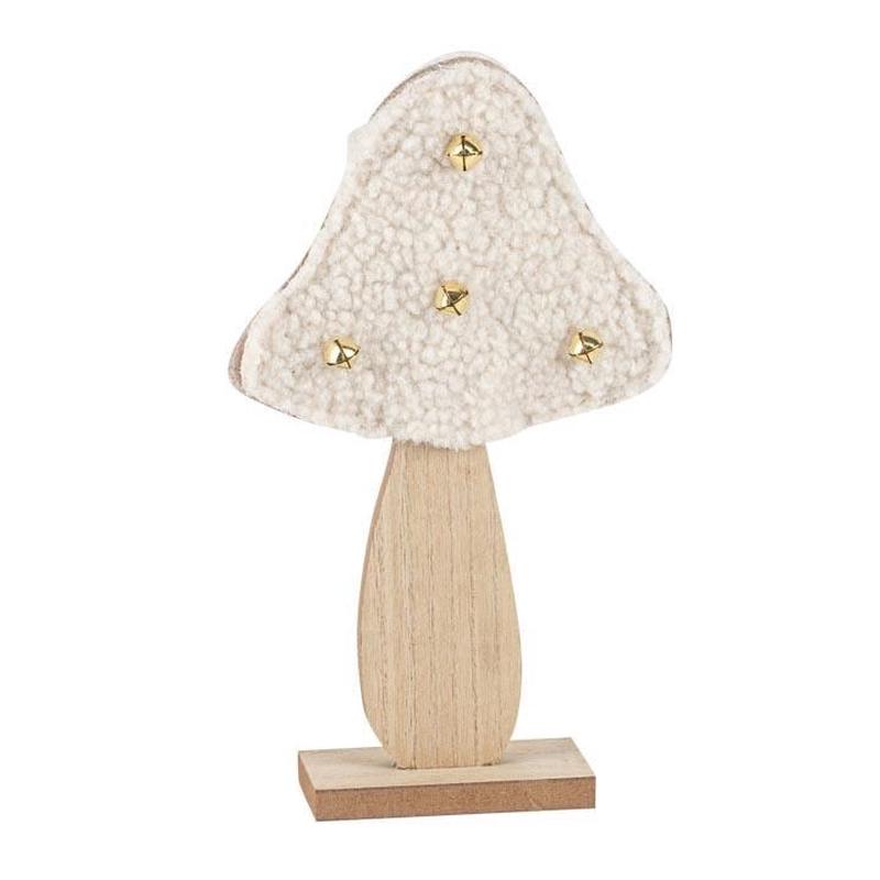 Mushroom on Wooden Base with Curls and Bells White and Gold 13x22cm - Default Title