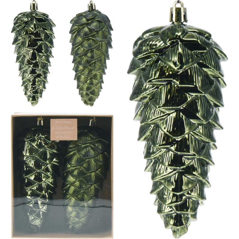 Plastic Hanging Pine Cone 14cm S/2