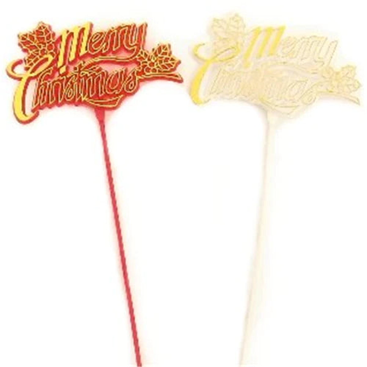 RANDOM DESIGN-Merry Christmas Plastic Pick x 28cm - sold per singley